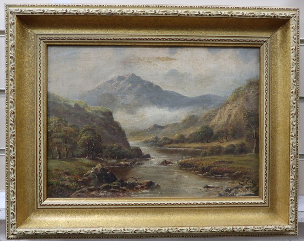 Sydney Yates Johnson - oil on canvas, Mountainous river landscape, monogrammed and companion piece, a pair, 24 x 34cm